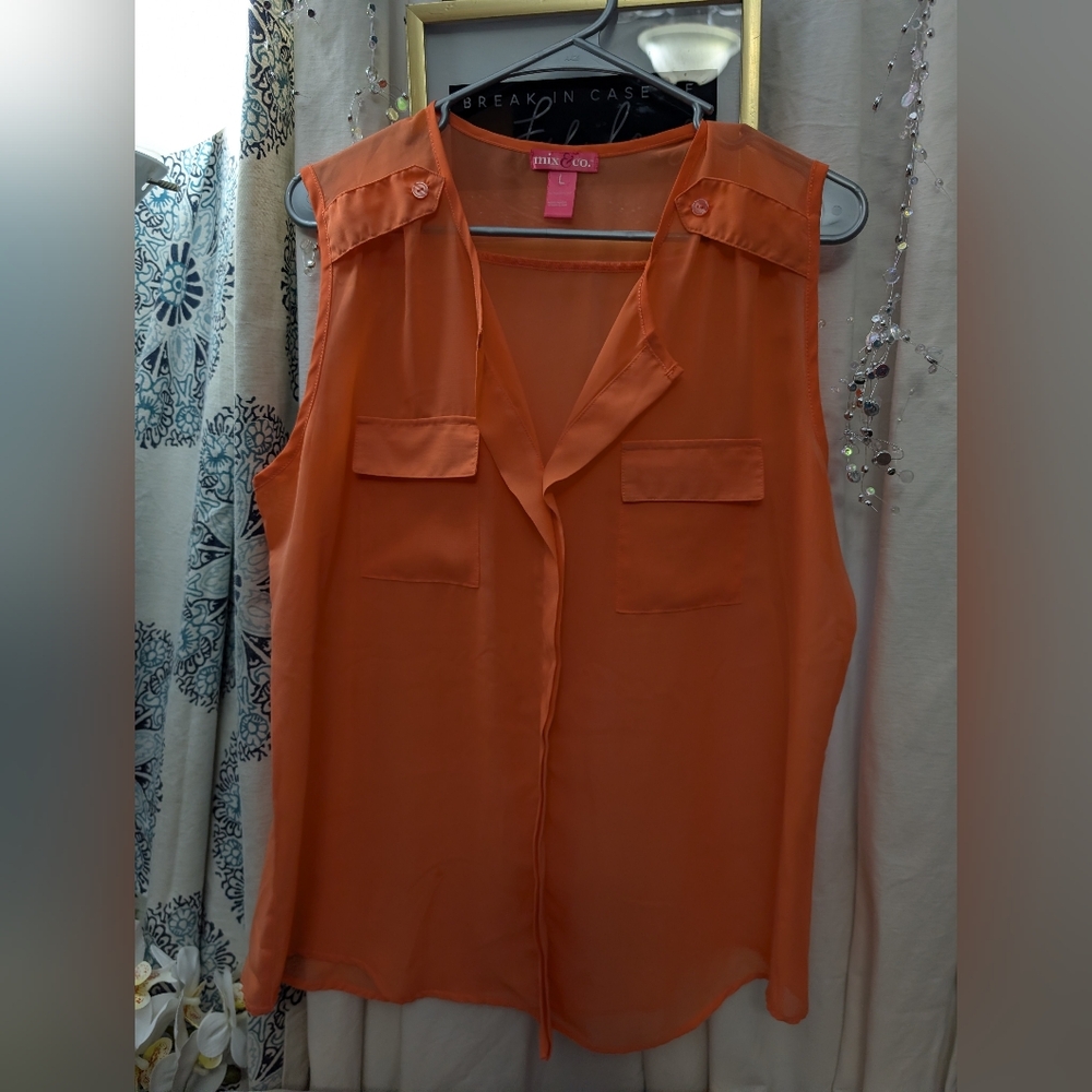 Stylish Orange Sleeveless Blouse